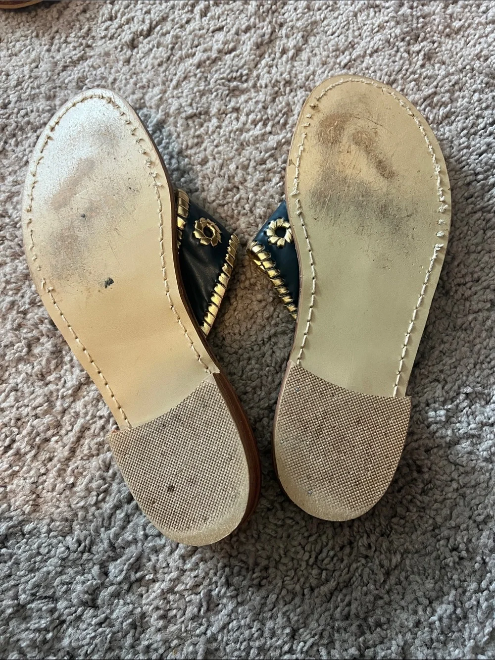 Jack Rogers Black & Gold Embellished Leather Sandals
